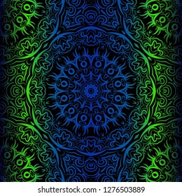 Mandala Seamless Floral Pattern. Design For Square Fashion Print. Vector Illustration. Blue, green color