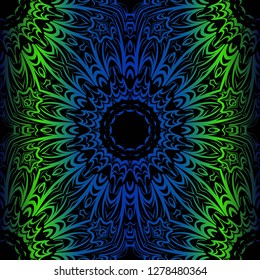 Mandala Seamless Floral Pattern. Design For Square Fashion Print. Vector Illustration. Blue, green color