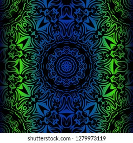 Mandala Seamless Floral Pattern. Design For Square Fashion Print. Vector Illustration. Blue, green color