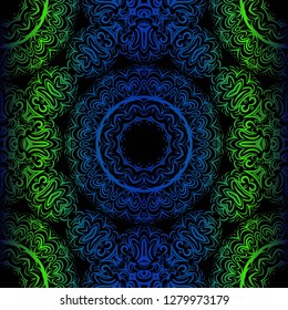 Mandala Seamless Floral Pattern. Design For Square Fashion Print. Vector Illustration. Blue, green color