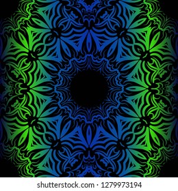 Mandala Seamless Floral Pattern. Design For Square Fashion Print. Vector Illustration. Blue, green color