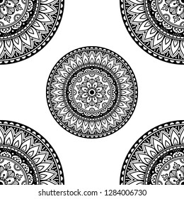 Mandala seamless oriental pattern. Ornamental round background. Print for fabric, coloring pages book. Arabic, Pakistan, Moroccan, Turkish, Indian, Spain, Chinese motifs.