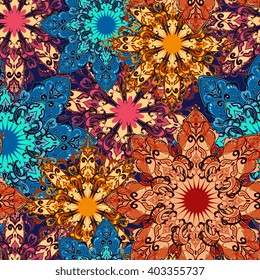 Mandala seamless pattern with abstract floral  in a circle in color