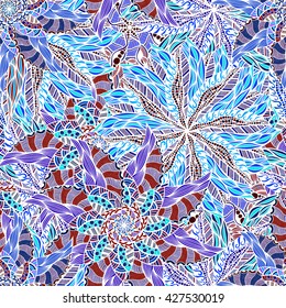 Mandala seamless pattern. Arabic, Indian, Islamic, Ottoman ornament. Green and red floral pattern, motif. Vector illustration.