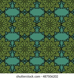 Mandala seamless pattern. Arabic, Indian, Islamic, Ottoman ornament. Yellow and green floral pattern, motif. Vector illustration.