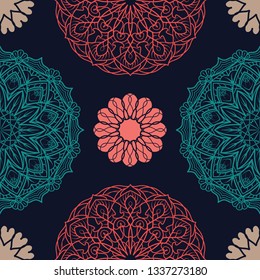 Mandala seamless pattern background with multiple colors