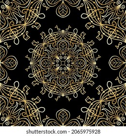 Mandala seamless pattern background with music ornament.