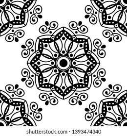 Mandala seamless pattern black and white. Islam, Arabic, Pakistan, Moroccan, Turkish, Indian, Spain motifs. Vector illustration EPS 10