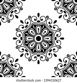 Mandala seamless pattern black and white. Islam, Arabic, Pakistan, Moroccan, Turkish, Indian, Spain motifs. Vector illustration EPS 10