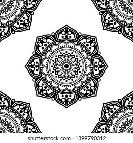 Mandala seamless pattern black and white