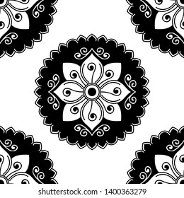 Mandala seamless pattern black and white. Islam, Arabic, Pakistan, Moroccan, Turkish, Indian, Spain motifs. Vector illustration EPS 10