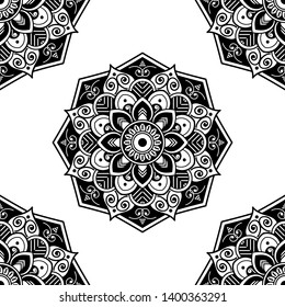 Mandala seamless pattern black and white. Islam, Arabic, Pakistan, Moroccan, Turkish, Indian, Spain motifs. Vector illustration EPS 10