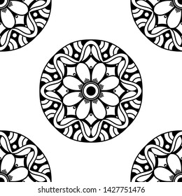Mandala seamless pattern black and white. Arabic, Pakistan, Moroccan, Turkish, Indian, Spain motifs. Vector illustration EPS 10
