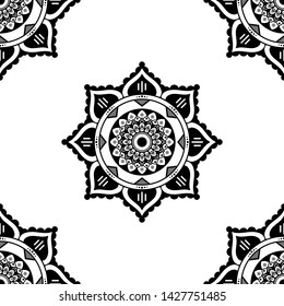 Mandala seamless pattern black and white. Arabic, Pakistan, Moroccan, Turkish, Indian, Spain motifs. Vector illustration EPS 10
