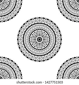 Mandala seamless pattern black and white. Arabic, Pakistan, Moroccan, Turkish, Indian, Spain motifs. Vector illustration EPS 10
