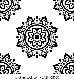 Mandala seamless pattern black and white. Arabic, Pakistan, Moroccan, Turkish, Indian, Spain motifs. Vector illustration EPS 10
