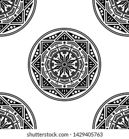 Mandala seamless pattern black and white. Arabic, Pakistan, Moroccan, Turkish, Indian, Spain motifs. Vector illustration EPS 10
