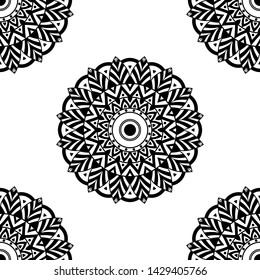 Mandala seamless pattern black and white. Arabic, Pakistan, Moroccan, Turkish, Indian, Spain motifs. Vector illustration EPS 10
