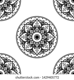 Mandala seamless pattern black and white. Arabic, Pakistan, Moroccan, Turkish, Indian, Spain motifs. Vector illustration EPS 10
