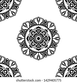 Mandala seamless pattern black and white. Arabic, Pakistan, Moroccan, Turkish, Indian, Spain motifs. Vector illustration EPS 10
