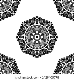 Mandala seamless pattern black and white. Arabic, Pakistan, Moroccan, Turkish, Indian, Spain motifs. Vector illustration EPS 10

