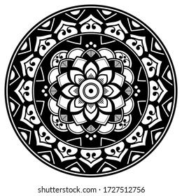 Mandala combina perfectamente el blanco y el negro. Motivos islámicos, árabes, pakistaníes, marroquíes, turcos, indios, españoles. Ilustración del vector