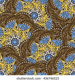 Mandala seamless pattern. Bohemian style. Vintage background with round ornament, decorative indian medallion, abstract flower element. Vector design