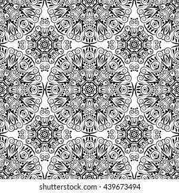 Mandala seamless pattern. Bohemian style. Vintage background with round ornament, decorative indian medallion, abstract flower element. Vector design