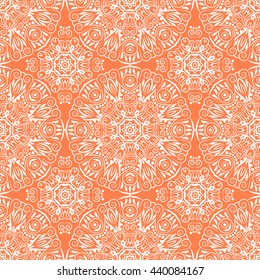 Mandala seamless pattern. Bohemian style. Vintage background with round ornament, decorative indian medallion, abstract flower element. Vector design