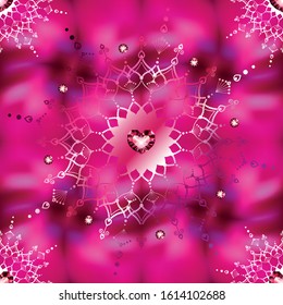 Mandala. Seamless pattern. Boho gradient mandalas on pink background. Yoga pattern