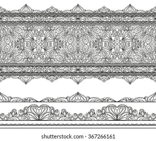 Mandala seamless pattern borders,strips background.Vintage decorative ornament.Orient  lace,East,Islam,Arabic Indian,ottoman or thai motifs.Abstract Tribal,ethnic texture.Vector decor