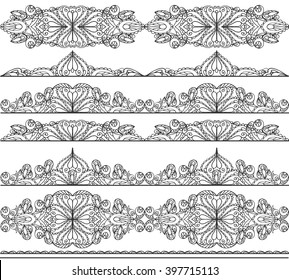 Mandala seamless pattern borders,strips background.Vintage decorative ornament.Hand drawn East,Islam,Arabic Indian,ottoman,thai motifs.Abstract Tribal,ethnic texture.Orient  lace,black 
