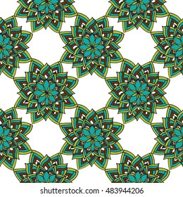 Mandala seamless pattern for coloring book and adults. Made by trace from personal hand drawn sketch. 