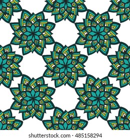 Mandala seamless pattern for coloring book and adults. Made by trace from personal hand drawn sketch. 