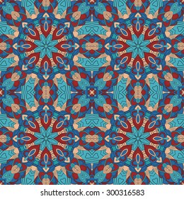 Mandala seamless pattern, decorative round tribal ethnic ornament, vector islamic arabic indian pattern.