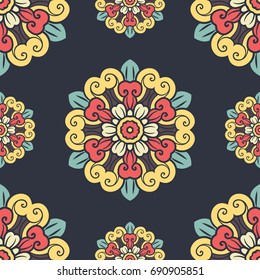 Mandala seamless pattern design with flat color style