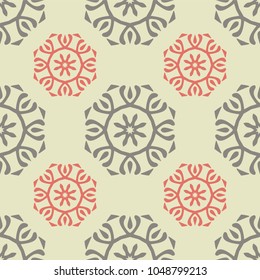 Mandala seamless pattern with floral and geometrical ornament. Arabic, Islamic, indian, japanese motifs in a retro style.