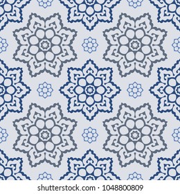Mandala seamless pattern with floral and geometrical ornament. Arabic, Islamic, indian, japanese motifs in a retro style.