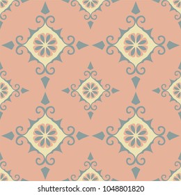 Mandala seamless pattern with floral and geometrical ornament. Arabic, Islamic, indian, japanese motifs in a retro style.