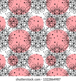 Mandala seamless pattern with floral geometrical ornaments. Arabic, Islamic, indian, japanese motifs in retro style.