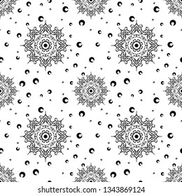 Mandala seamless pattern with floral and geometrical ornament. Arabic, Islamic, indian, japanese motifs in a retro style.