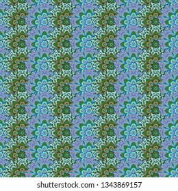 Mandala seamless pattern with floral and geometrical ornament. Arabic, Islamic, indian, japanese motifs in a retro style.