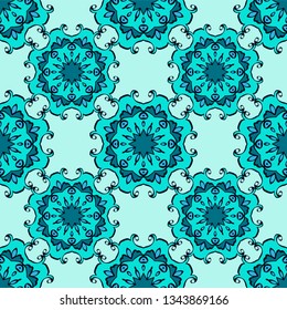 Mandala seamless pattern with floral and geometrical ornament. Arabic, Islamic, indian, japanese motifs in a retro style.
