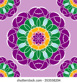 Mandala seamless pattern, geometric floral round ornament, tribal ethnic arabic Indian motif. Hand drawn decorative background, vector illustration
