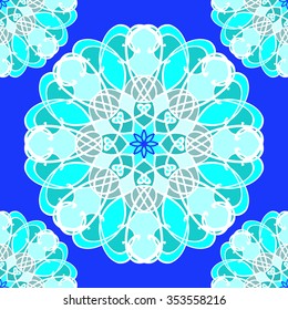 Mandala seamless pattern, geometric floral round ornament, tribal ethnic arabic Indian motif. Hand drawn decorative background, vector illustration