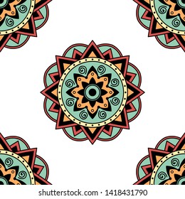 Mandala seamless pattern. Hand drawn background, vector isolated on white
