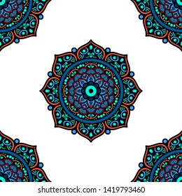 Mandala seamless pattern. Hand drawn background, vector isolated on white
