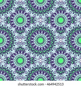 Mandala seamless pattern. Indian, Islamic, Arabic motifs. Fabric or wrapper design. Ethnic elements. Vector illustration.