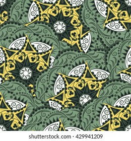Mandala, seamless pattern indian medallion. Background bohemian, decorative  ornament element. Abstract vintage art flower. Tribal, kaleidoscope, yoga vector design