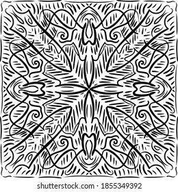 Mandala. Patrón sin foco con mandalas aisladas en fondo blanco. Ilustración del vector abstracto. Textura vintage en blanco y negro. Patrón de diwali ornamental.